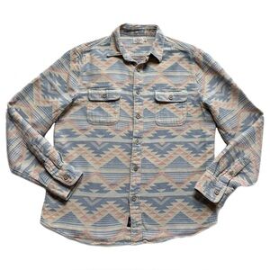 Faherty Men's Casual Button Down Shirt - Blue and Tan Pattern